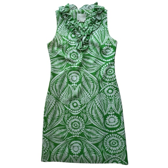 kate spade new york Dresses & Skirts - Kate Spade Dress Bonnie Botanical Green Sheath XS Ruffle Neck Sleeveless Floral